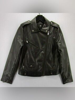 🖤 7 For All Mankind Faux Leather Moto Jacket ✨ Black Biker Zip Jacket – Size M